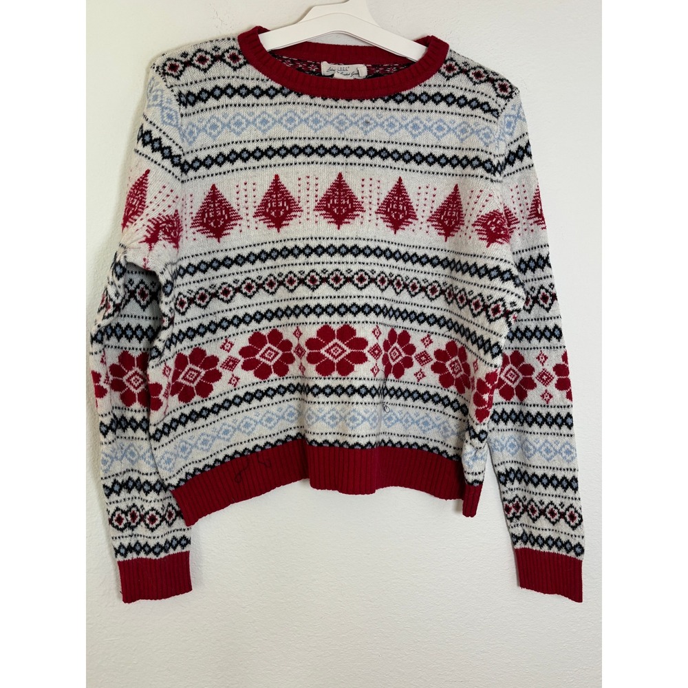 H&M LOGG Womens XL Fair Isle Sweater Red White Blue Snowflake Holiday Pullover